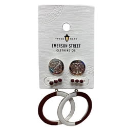 Emerson Street Bear Head Studs with Maroon/White Hoop Earrings