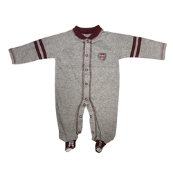 CKW Bear Head Oxford Gray and Maroon Infant Jumpsuit with Sport Shoes