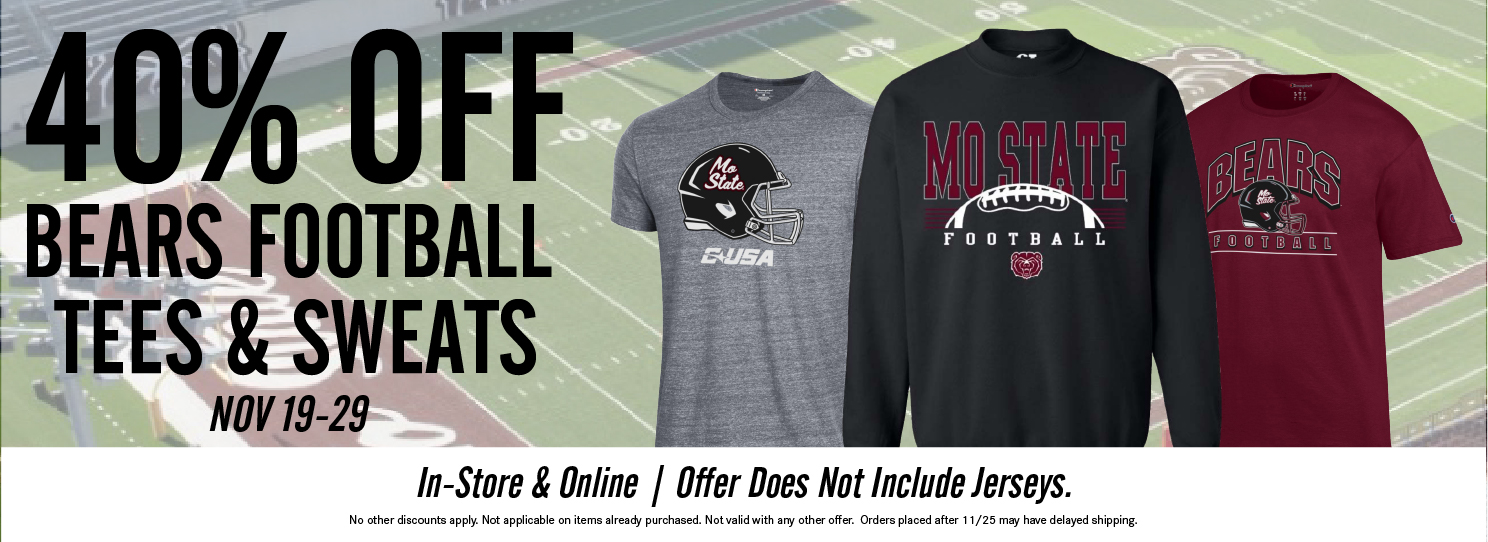 40% off football tees & sweats