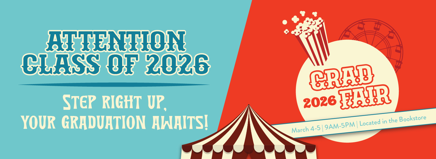 Grad Fair MArch 4-5 at th ebookstore from 9am - 5pm