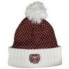 LogoFit Ladies Bear Head Maroon and White Heart Stocking Cap with Pom