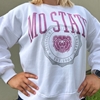 Pressbox Mo State Bear Head Faux Seal Ladies White Crewneck