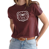 Chicka-d Bear Head Ladies Maroon Cropped Tee