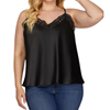 Curvy Lace Trim Satin Black Cami Tank Top