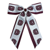 USA Bows Bear Head Maroon and White Ribbon Cheer Pony