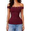 Off The Shoulder Eyelet Maroon Top