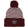 LogoFit Bear Head Maroon and White Stripe Cap with Pom