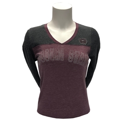 Colosseum Ladies Missouri State Charcoal and Maroon Long Sleeve V-Neck