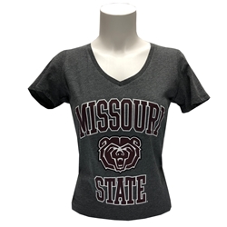 Champion Ladies Missouri State Bear Head Charcoal Short Sleeve V-Neck