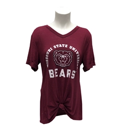 Zoozatz Ladies Missouri State University Bear Head Bears Maroon Knot Short Sleeve Tee