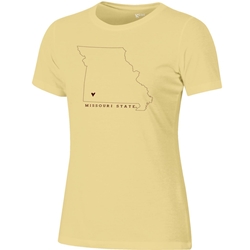 Gear Ladies Heart in State of Missouri Missouri State Yellow Short Sleeve Tee