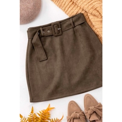 The Hallie Suede Brown Skirt with Belt