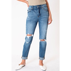 Kan Can Distressed High Rise Mom Jeans