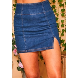 High Waisted Denim Mini Skirt with Slit