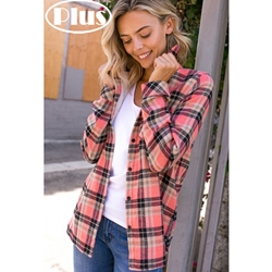 Checker Plaid Fleece Lined Coral and Black Flannel