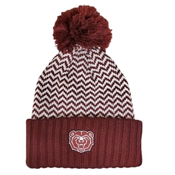 LogoFit Bear Head Maroon and White Chevron Cap with Pom