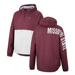 Colosseum Bear Head with Missouri State on Sleeve Maroon and White 1/4 Zip Pullover with Hood