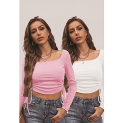 Long Sleeve Ruched Crop Top