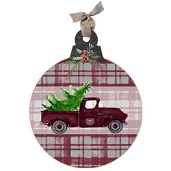 KH Sports Bear Head Truck Maroon and White Plaid Wooden Ornament Sign