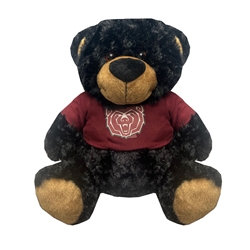Mascot Factory Black Plush Bear with Maroon Bear Head Shirt