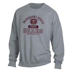 Comfort Wash Missouri State University Bear Head 1905 Bears Gray Crewneck