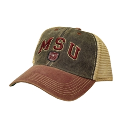 Legacy MSU Bear Head Distressed Black Trucker Hat