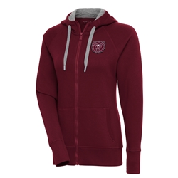 Antigua Bear Head Ladies Maroon Full Zip Hoodie