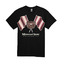 Gildan Color Guard Flags Bear Head Missouri State University Black Short Sleeve