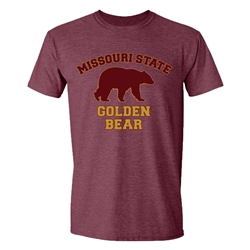 Gildan Missouri State Golden Bear Walking Bear Heather Maroon Short Sleeve PREORDER