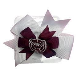 Divine Creations Bear Head Maroon and White Layered Bow