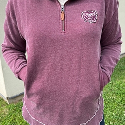 Pressbox Bear Head Ladies Maroon Zip Crewneck