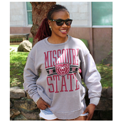 Pressbox Missouri State 1905 Bear Head Ladies Gray Crewneck