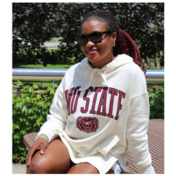 Pressbox Mo State Bear Head Ladies Cream Hoodie