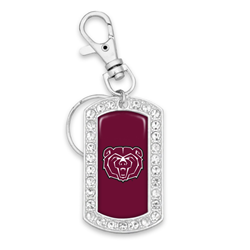 From The Heart Bear Head Silver Crystal Dogtag Keychain