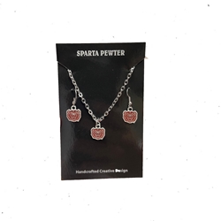 Sparta Pewter Bear Head Earrings & Bear Head Charm Necklace