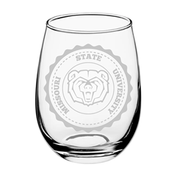Missouri State University Bear Head Faux Seal Stemless Wine Glass