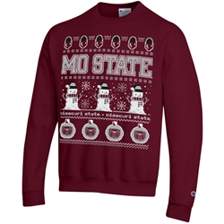 Champion Bear Head MO State snowman Holiday Print Maroon Crewneck