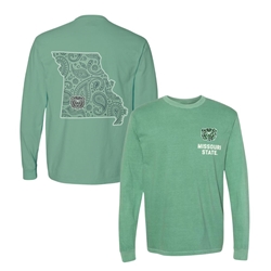 Original Bearwear Womens Paisley Bear Head Missouri State Green Long Sleeve