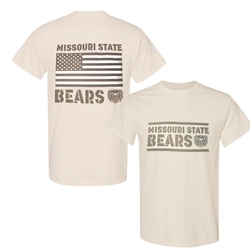 Original Bearwear Bear Head Missouri State University Bears American Flag  Tan Short Sleeve Shirt