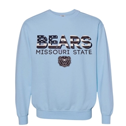 Original Bearwear Bear Head American Flag Bears Missouri State Blue Crewneck