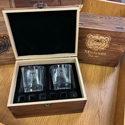 Missouri State Bear Head Rocks Glass Set with Wooden Box