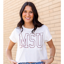 Gameday Social MSU Ladies White Cropped Tee