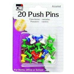 Charles Leonard, Inc. 20 Count MultiColor Push Pins