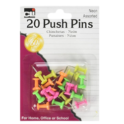 Charles Leonard, Inc. 20 Count MultiColor Neon Push Pins