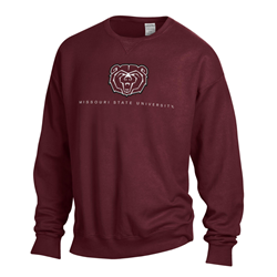 Comfort Wash Bear Head Missouri State University Maroon Crewneck