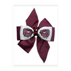 USA Bear Head Maroon and White Fan Style Bow