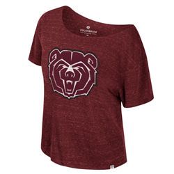 Colosseum Bear Head Ladies Maroon Off The Shoulder Tee