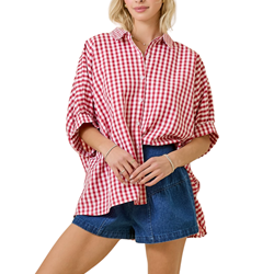 Button Down Textured Gingham Oversized Shirt