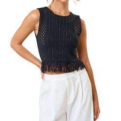 Frayed Back Keyhole Sweater Tank Top