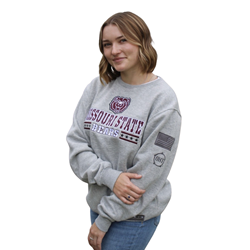 Colosseum Bear Head Missouri State Bears Sleeve Patches Gray Crewneck